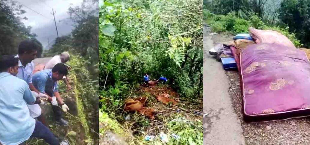 കൊക്കയില്‍ കിടക്കകള്‍ തള്ളി;കണ്ടെത്തിയത് 13 കിടക്കകൾ, പരാതി