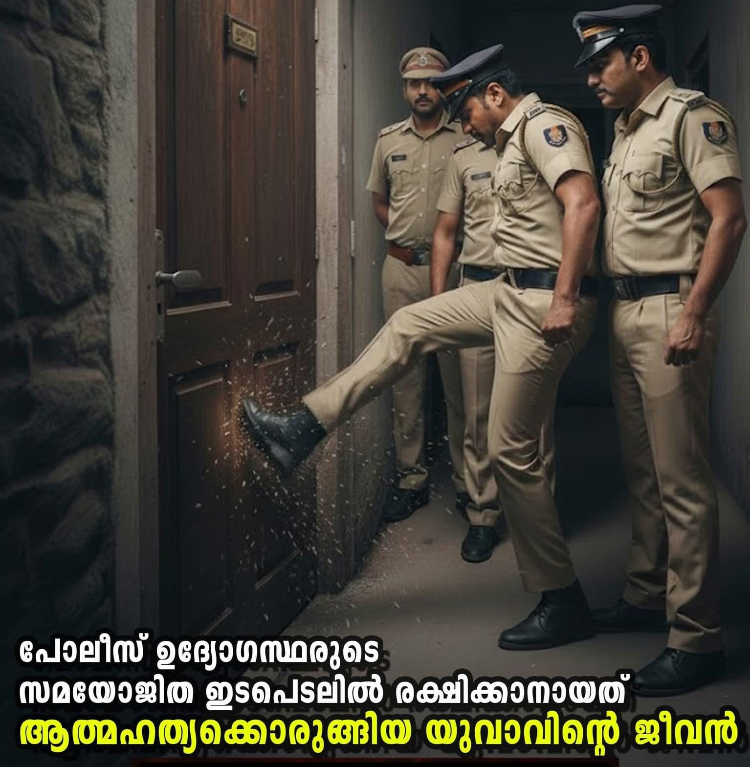 പോലീസ് ഉദ്യോഗസ്ഥരുടെ സമയോജിത ഇടപെടലില്‍ രക്ഷിക്കാനായത് ആത്മഹത്യക്കൊരുങ്ങിയ യുവാവിന്റെ ജീവന്‍