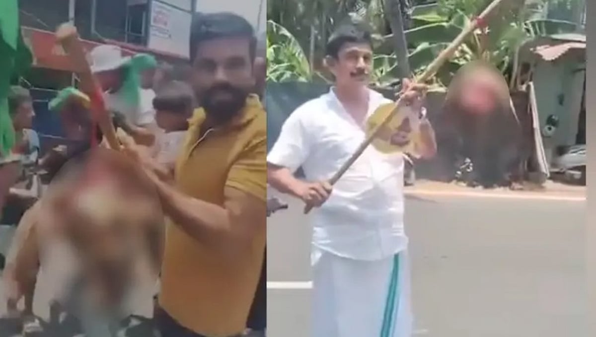 വിജയാഹ്ലാദത്തിനിടെ ആടിന്റെ തലയറുത്ത് പ്രദര്‍ശിപ്പിച്ച് മുസ്ലീം ലീഗ് പ്രവര്‍ത്തകര്‍