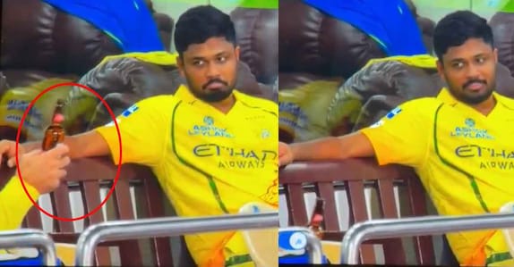 ഇ–സിഗരറ്റിനു പിന്നാലെ ഐപിഎലിൽ ബീയർ വിവാദം; വച്ചു നീട്ടിയ കുപ്പി വാങ്ങാതെ സഞ്ജു